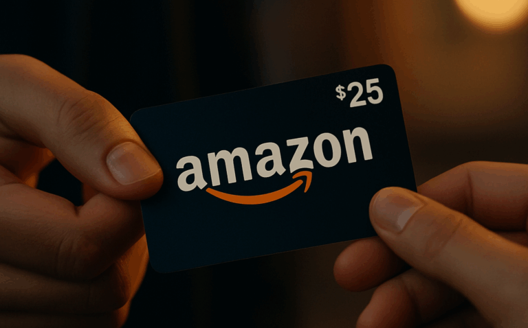 A company owner hands a customer an Amazon gift card – and example of brand pairing.