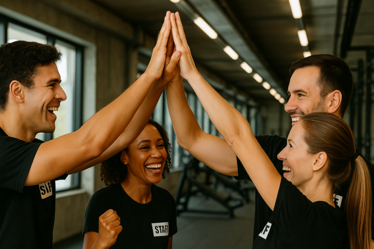 gym staff celebrating win