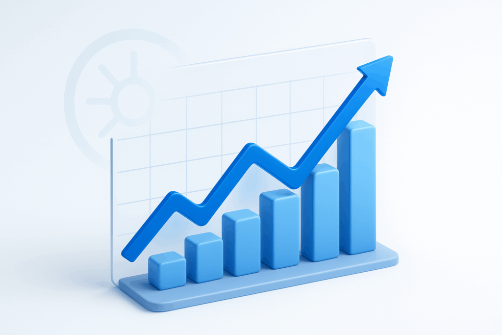 A 3D illustration of a chart climbing exponentially.