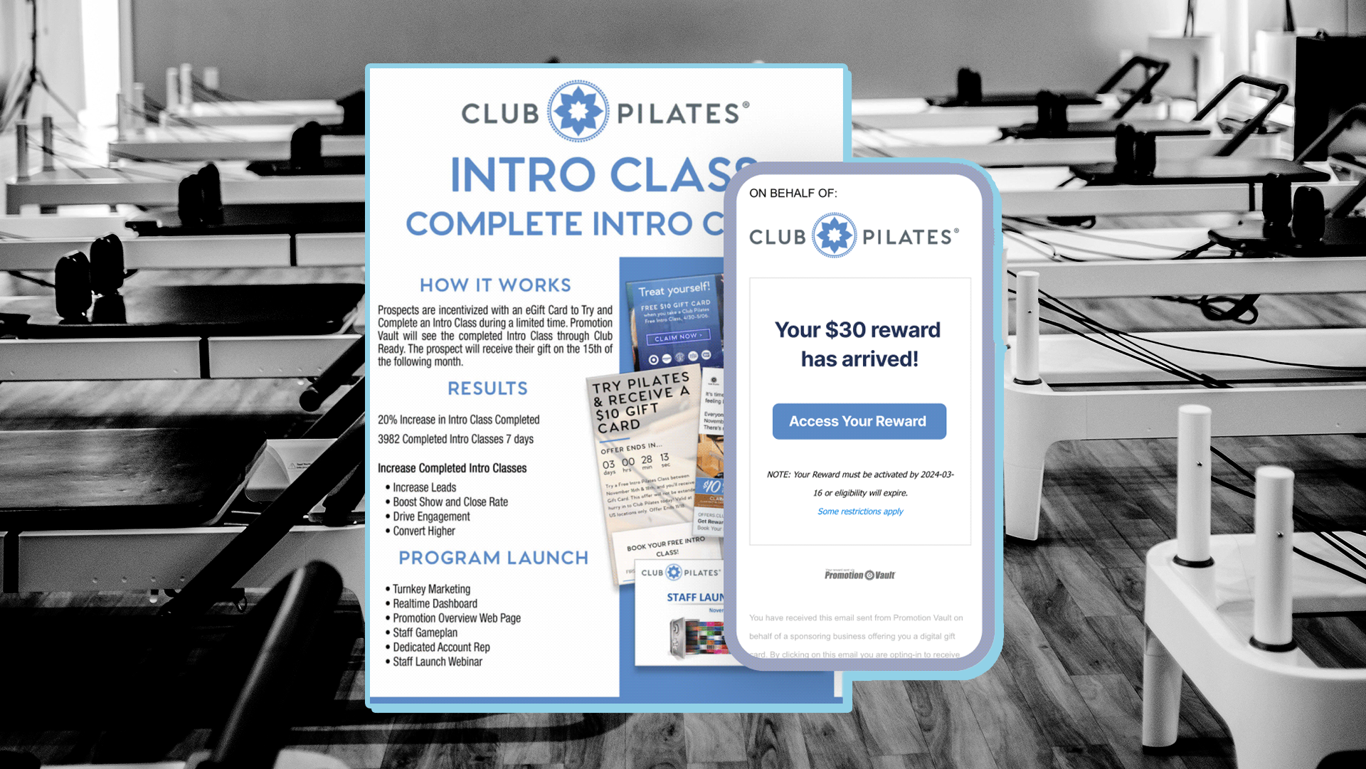 Club Pilates used Promotion Vault's instant rewards platform to increase subscription upgrades by 23% and subscription conversions by 43%.