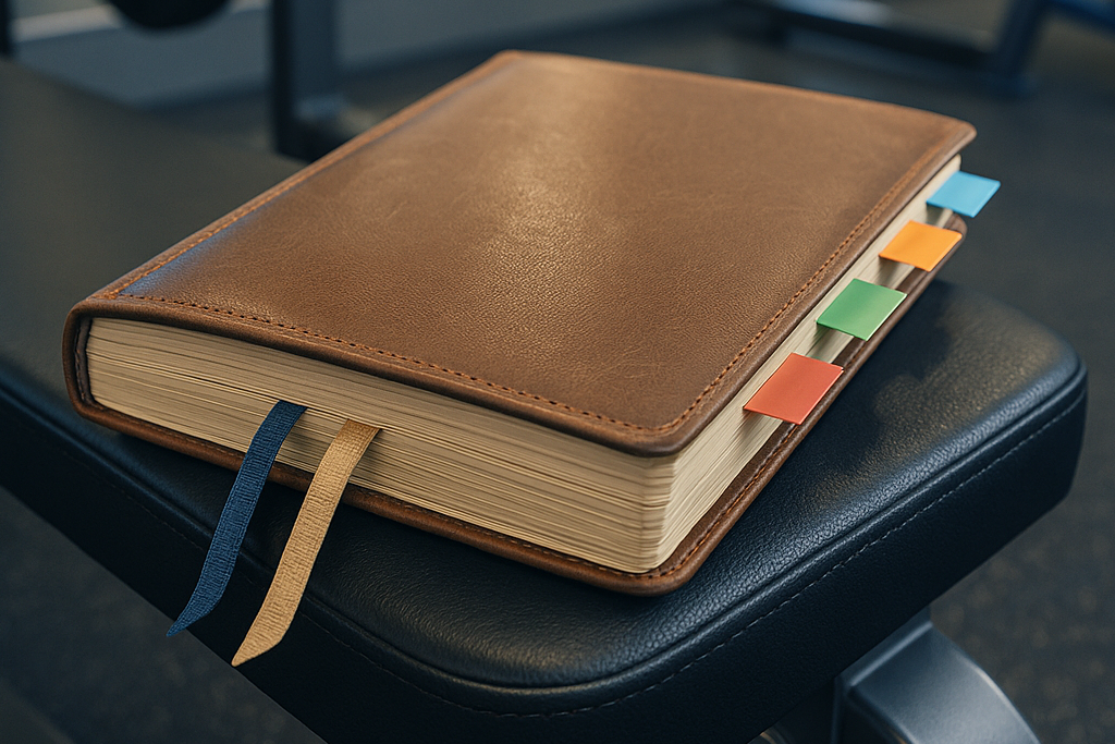 An illustration of the Retro Fitness playbook for ACH conversions sitting on a weightlifting bench.